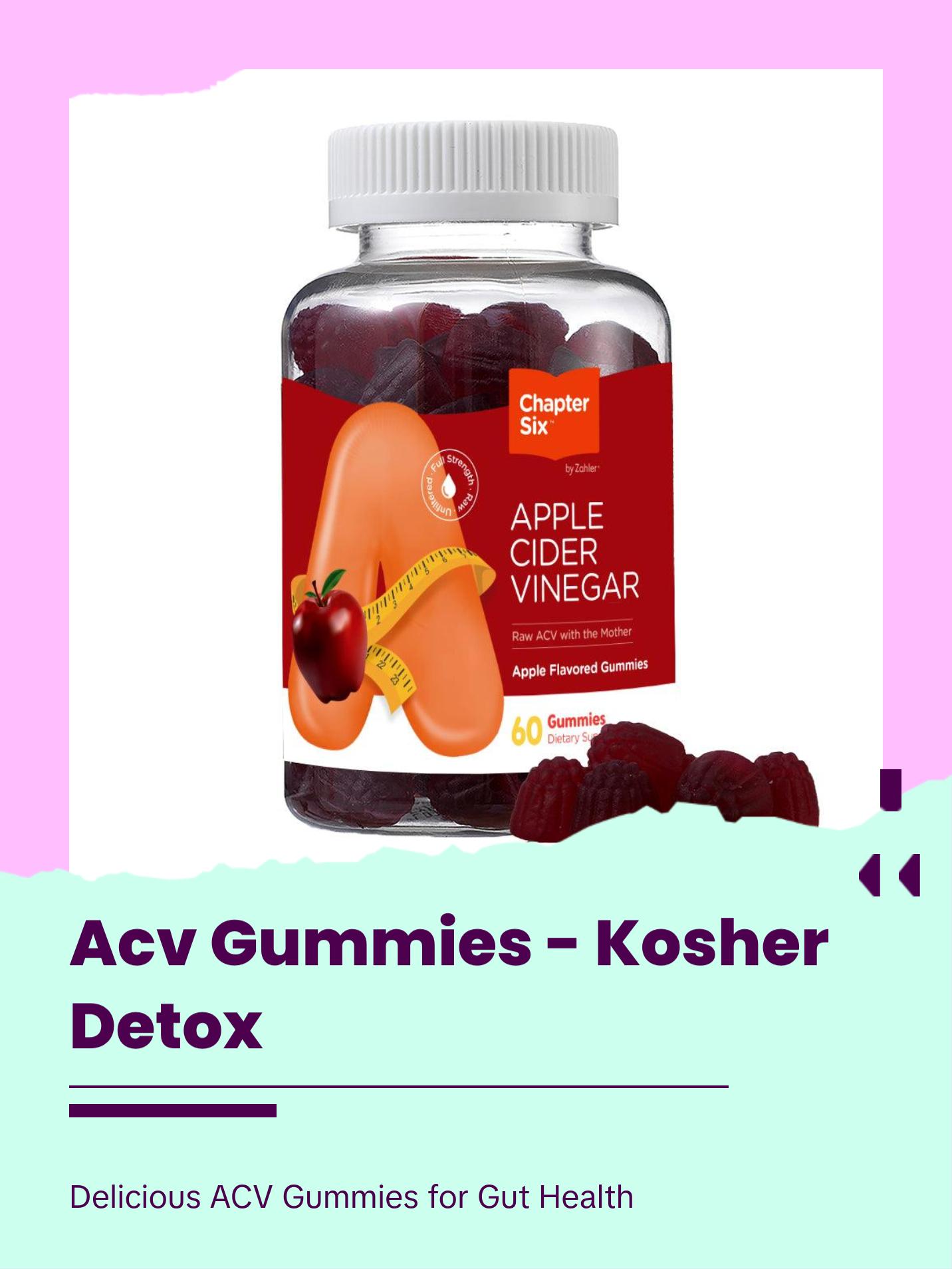 Zahler Apple Cider Vinegar Gummies Kosher & Delicious ACV for Women Men Raw with The Mother Detox Support Cleanse Gut Health Metabolism 60 Flavored Gummies - Dietary