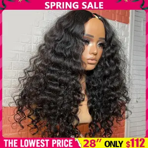 [NEW IN] Deep Wave Glueless V Part Wig Human Hair with Drawstring for Black Women Curly V Part Wig Human Hair Loose Deep Wave V Part Wigs Beginner Friendly No Sew In