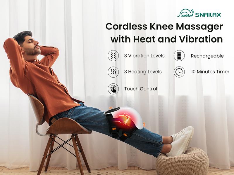 Snailax Cordless Knee Massager with Heat, 3 Vibration Modes & 3 Heating Levels, LED Touch Screen, Ergonomic Design, Gifts for Men & Women