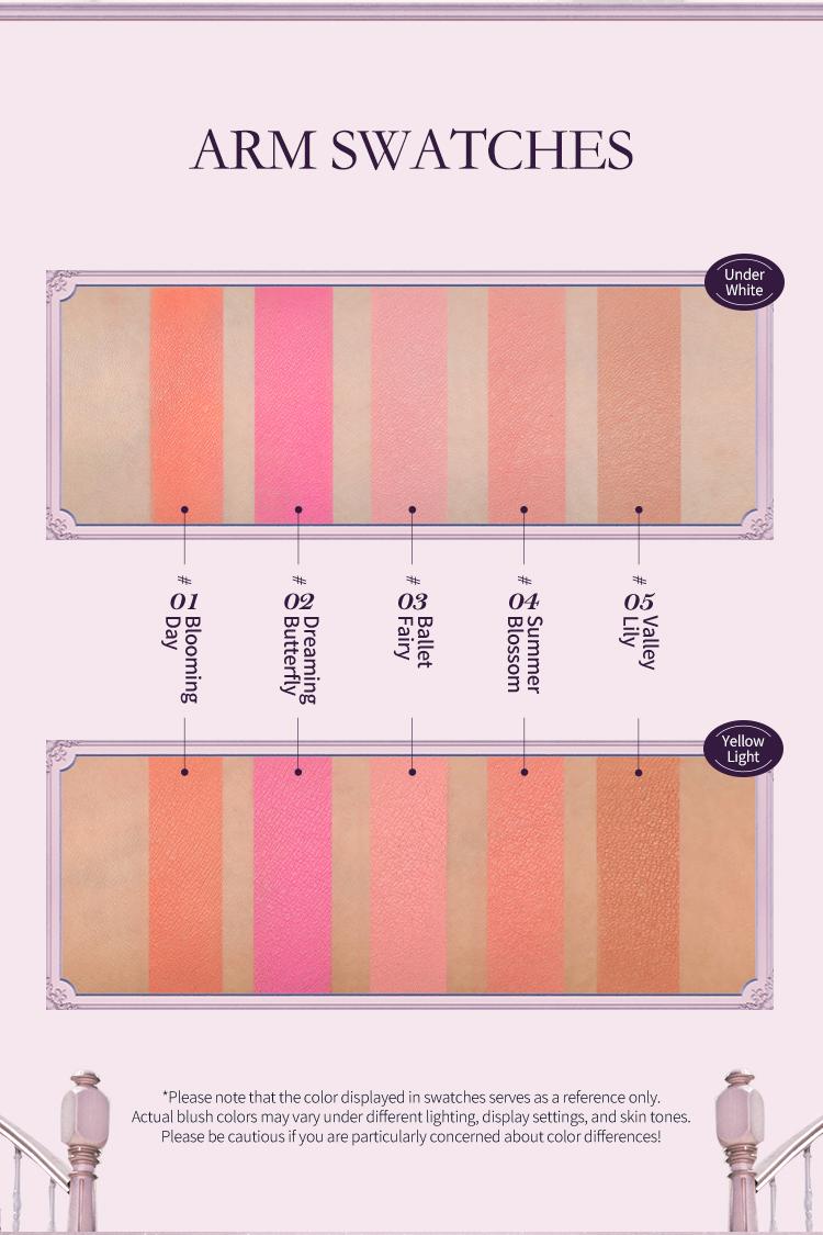 Flower Knows Midsummer Fairytales Collection Embossed Blush, Floral Velvet Embossed Blush Powder, Brightening Velvet Blush Makeup for All Skin Types, #Summervibes