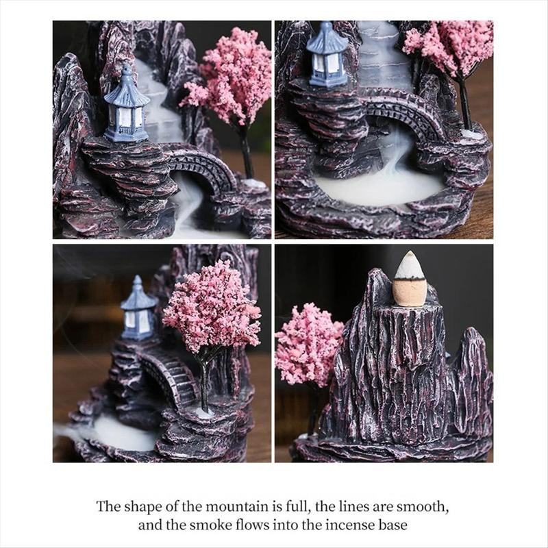 High Mountain Flowing Waterfall Backflow Incense Burner Home Fragrance Diffuser Incense Burner Decoration,E