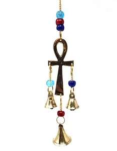 Ankh Brass Wind Chime with Beads, 9" Long, Ancient Ankh Symbol for Rituals, Meditation, Sound Healing & Longevity (Home & Garden Decor)