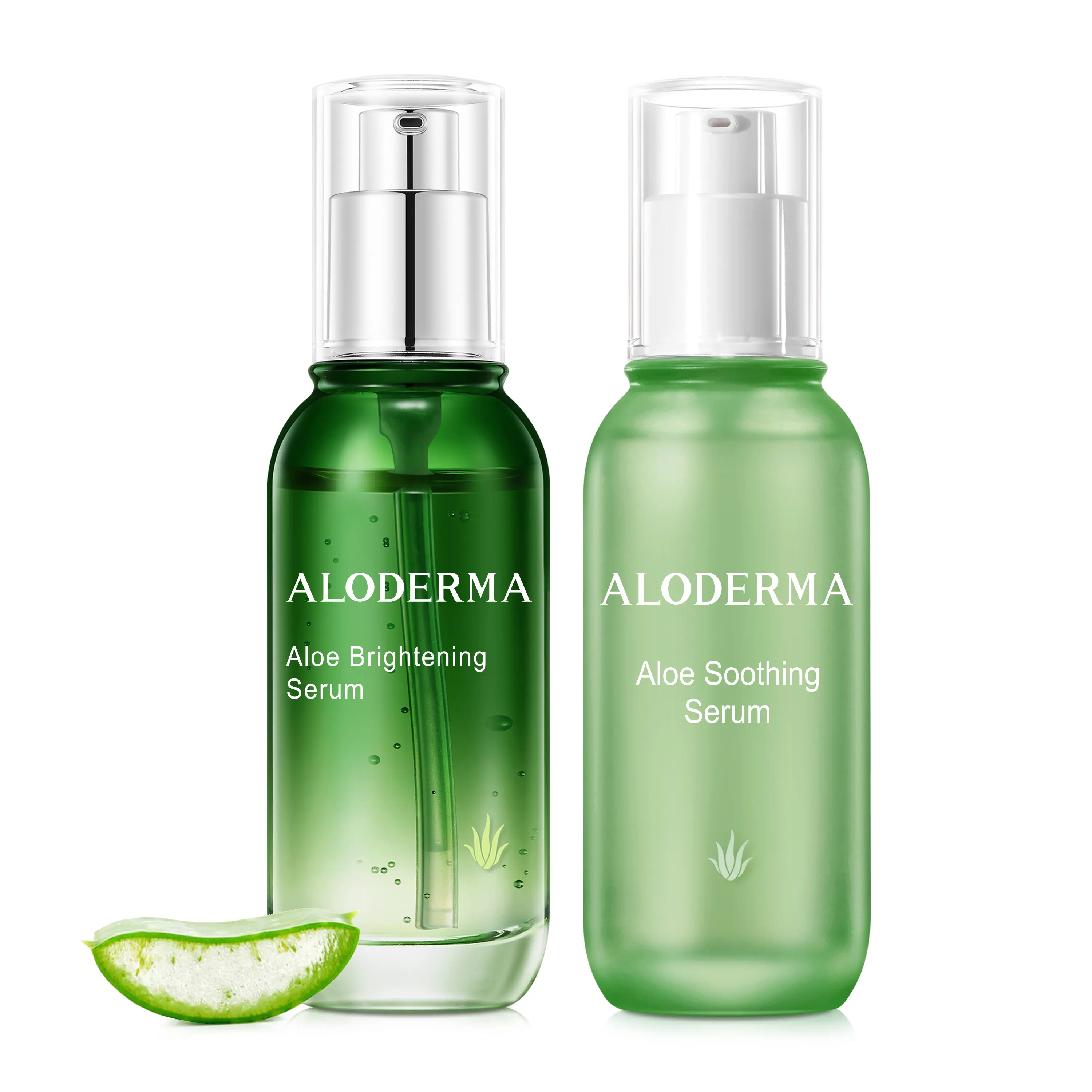 Aloderma 2-Piece Organic Gentle Hyaluronic Facial Serum Set - Soothing Formula, Discoloration-Correcting Brightening Option, Olive, Sensitive Skin, Hyperpigmentation Treatment, 100Ml