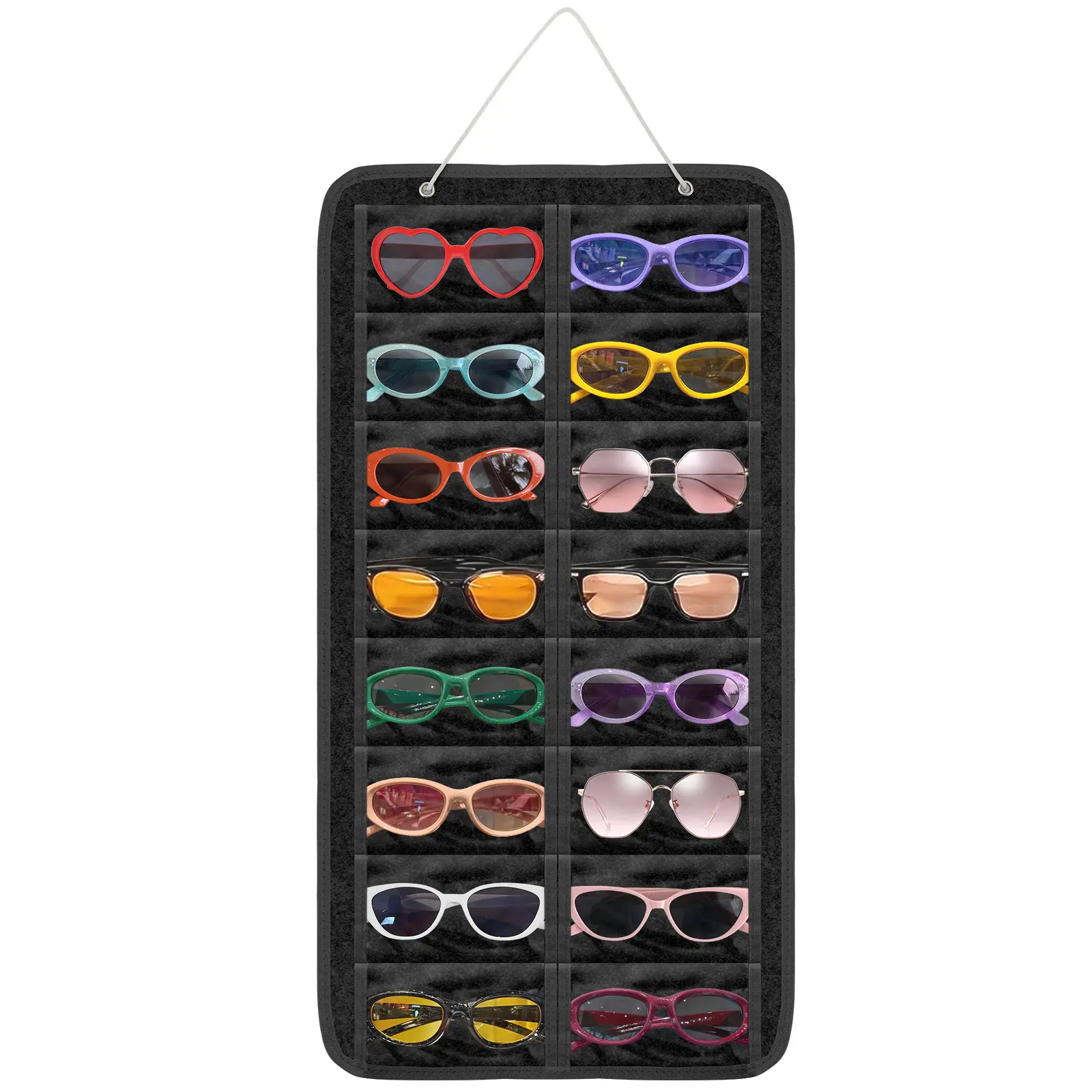 16 Slots Sunglasses Organizer Storage Bag - Foldable Hanging Glasses door Organizer,Felt Eyewear Storage Bag Wall Mounted Design,Eyewear Pocket Wall Mounted