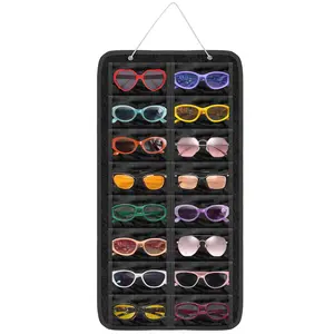 16 Slots Sunglasses Organizer Storage Bag - Foldable Hanging Glasses Organizer,Felt Eyewear Storage Bag Wall Mounted Design,Eyewear Wall Pocket Mounted