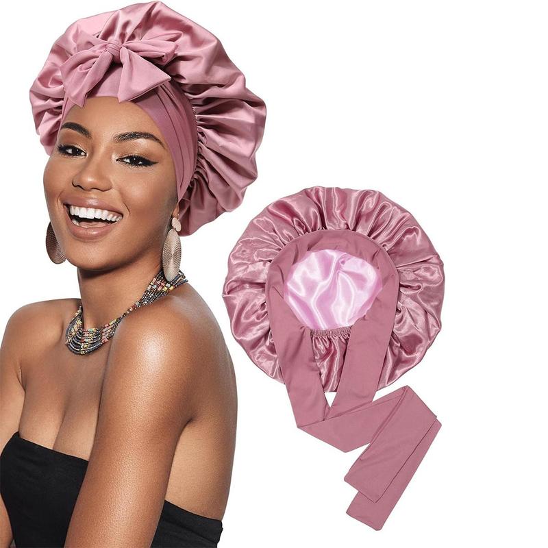 Double Layer Satin Bonnet Silk Like Texture for Sleeping Sleep Cap Hat Hair Bonnets with Elastic Tie Band for Curly Hair Nightcap