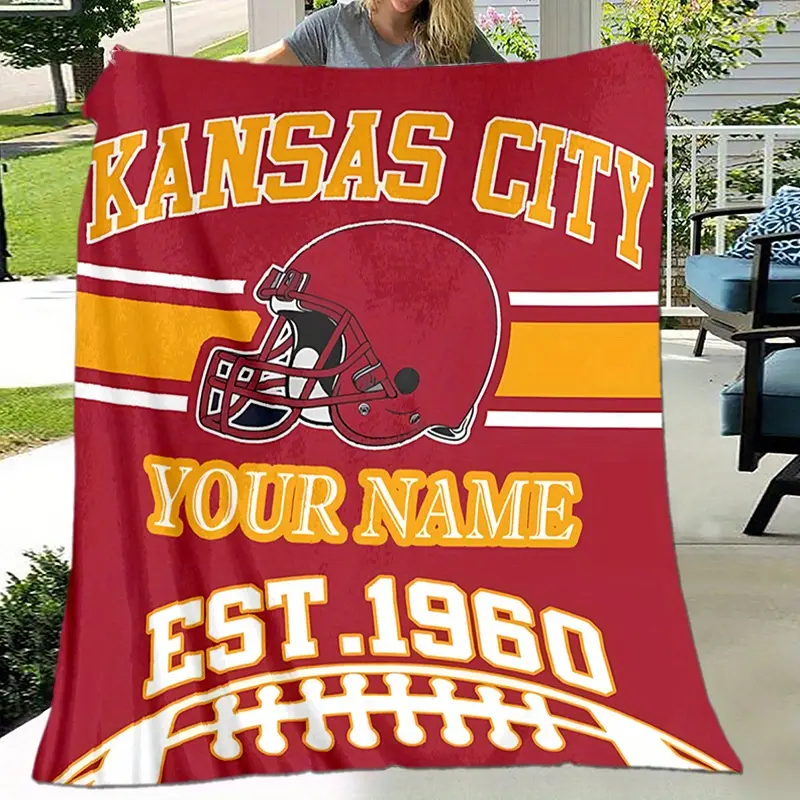 Customizable 60x50 Kansas City Football Blanket - Soft, Lightweight, Wrinkle Resistant, Machine Washable - Ideal for Napping, Camping - Contemporary Decor Piece, Unique Gift