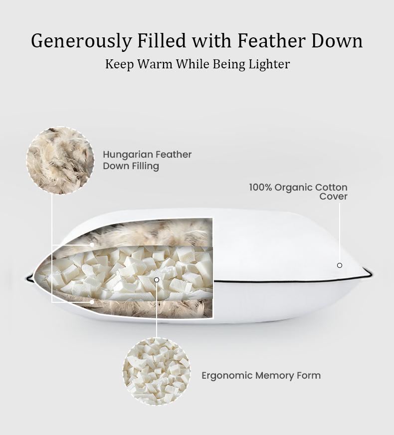 APSMILE Memory Goose Feather Down Pillow Set of 2 with Organic Cotton Cover Super Fluffy Cozy Hotel Collection for Side Back and Stomach Sleepers