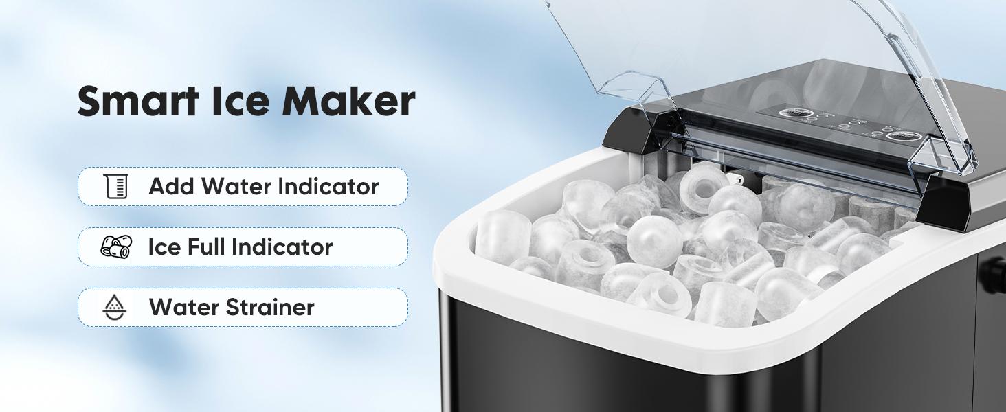 Portable Ice Maker Machine for Kitchen Counter Use with Removable Basket and Ice Scoop
