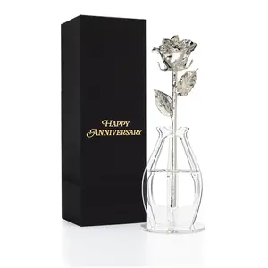 "Happy Anniversary" Personalized Silver Forever Rose Combo with Bloom Box & Phantom Vase™ Combo