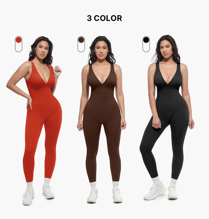 Shapellx Deep V Shapewear with Chest Support Breathable High-Waisted Tummy Control Basic Jumpsuit
