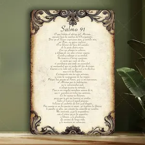 1pc 12x8inch Aluminum 2D flat Decorative Sign & Plague Vintage Psalm 91 Wall Sign, in - Spanish Inspirational Religious Decor with Ornate Frame, Home Prayer Room & Holiday Celebrations ('s Day//Easter/Valentine's), In 8X12Inch/20X30Cm Ornaments ideal bar