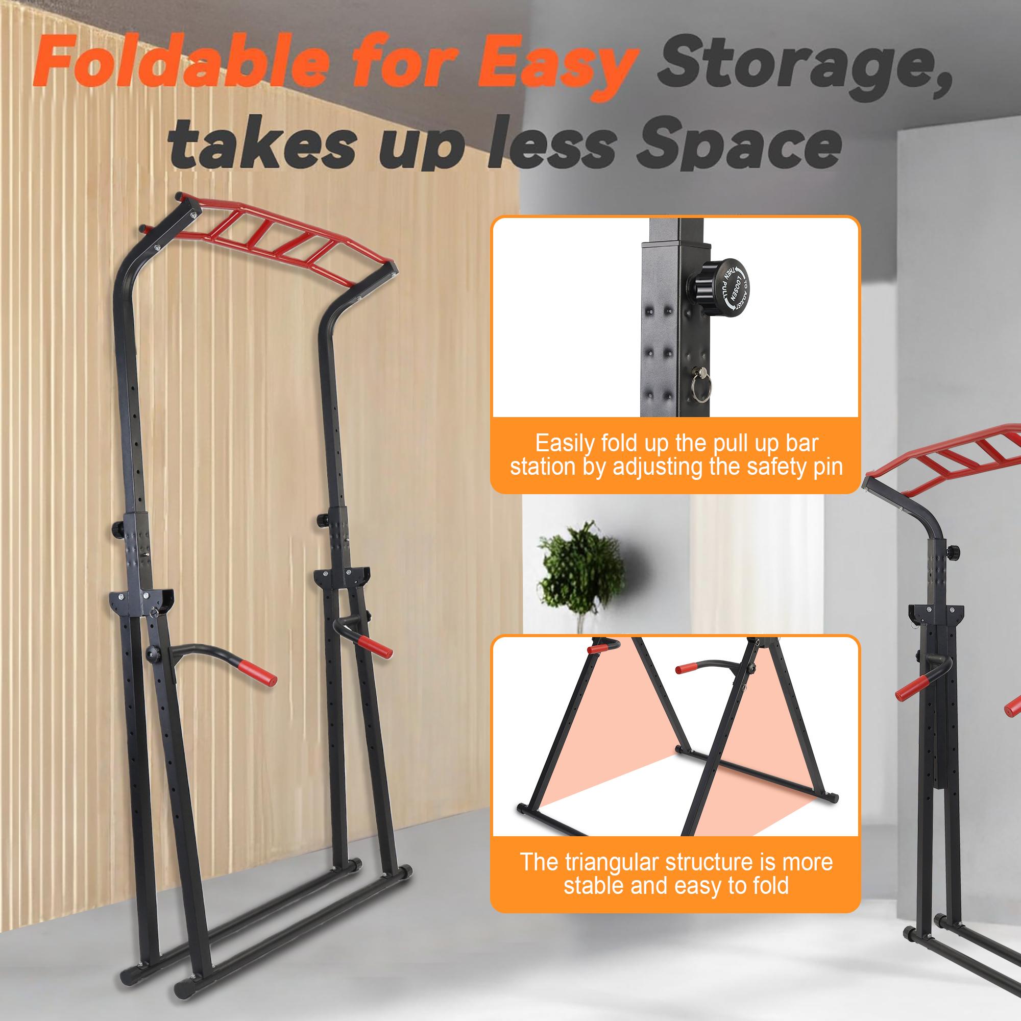 Foldable Multi-Functional Fitness Pull-Up Tower with Adjustable Bars and Double Bars for Home and Outdoor Workouts Stable Triangular Legs Ensure Safety ski simulator h-shaped base detachable handle