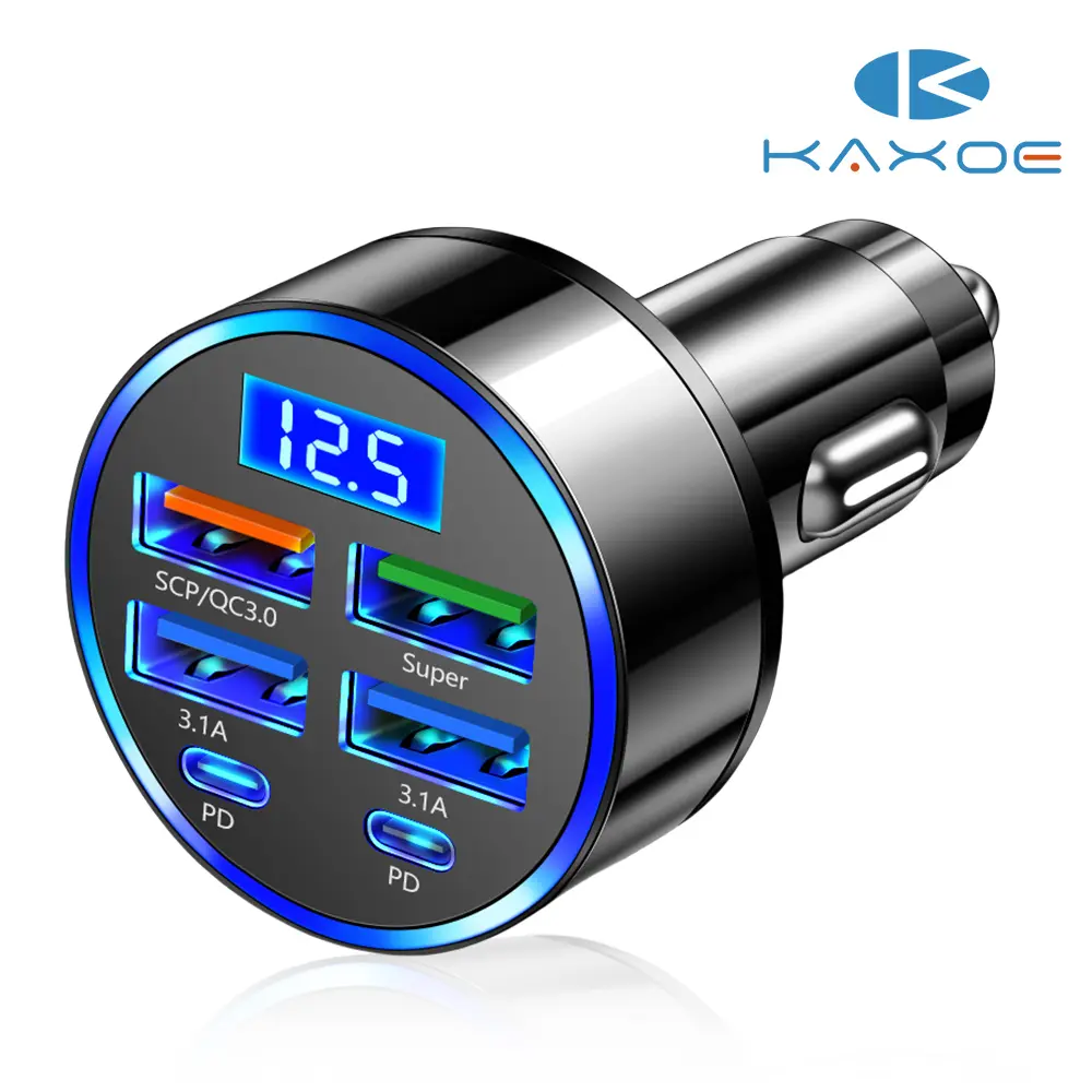 RDRKR Vehicle Charger, 6-Port Cigarette Lighter USB Adapter with LED Digital Display, 4USB + 2 PD Ports, Fast Charging Solution for Android/iPhone/Tablets, Outdoor Compatible Adapters, Cars,back to school,back to school haul