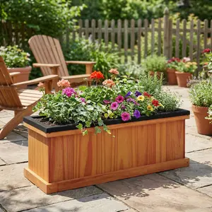 Wooden Raised Garden Bed Planter Box M, Solid Fir Wood with Liner & Drainage Holes, 28" & 40" Rectangular Outdoor Planter for Flowers, Herbs & Vegetables on Patio or Yard