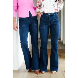 Judy Blue High Rise Dark Wash Flare Jeans with Patch Pockets