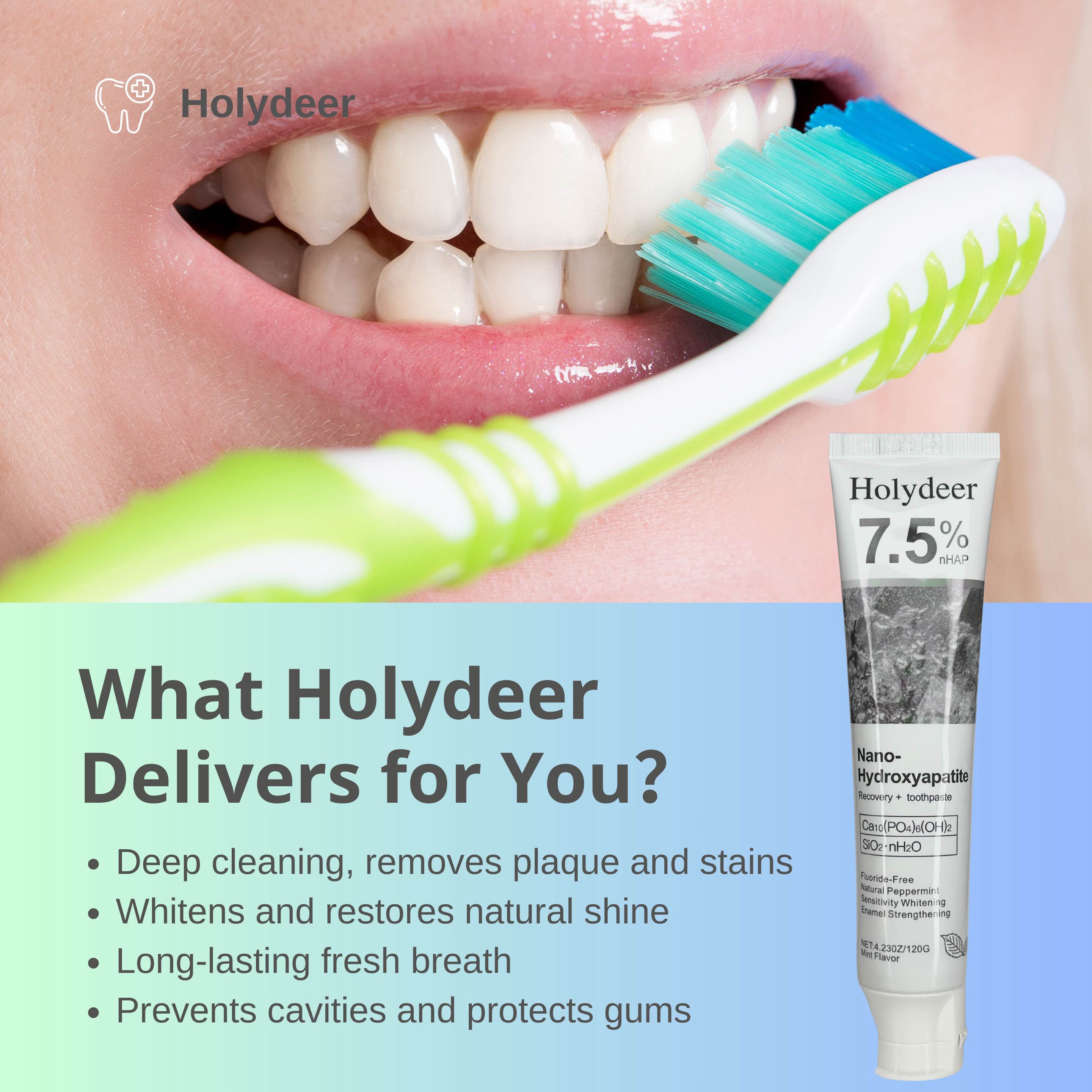 Holydeer Nano Hydroxyapatite Toothpaste - Advanced Enamel Repair & Sensitivity Care - Gentle Formula with Natural Peppermint Freshness - Fluoride-Free Daily Oral Care Whitening Kit Restore Sensitive Holydeer Nano Hydroxyapatite Toothpaste - Advanced Enamel Repair & Sensitivity Care - Gentle Formula with Natural Peppermint Freshness - Fluoride-Free Daily Oral Care Whitening Kit Restore Sensitive