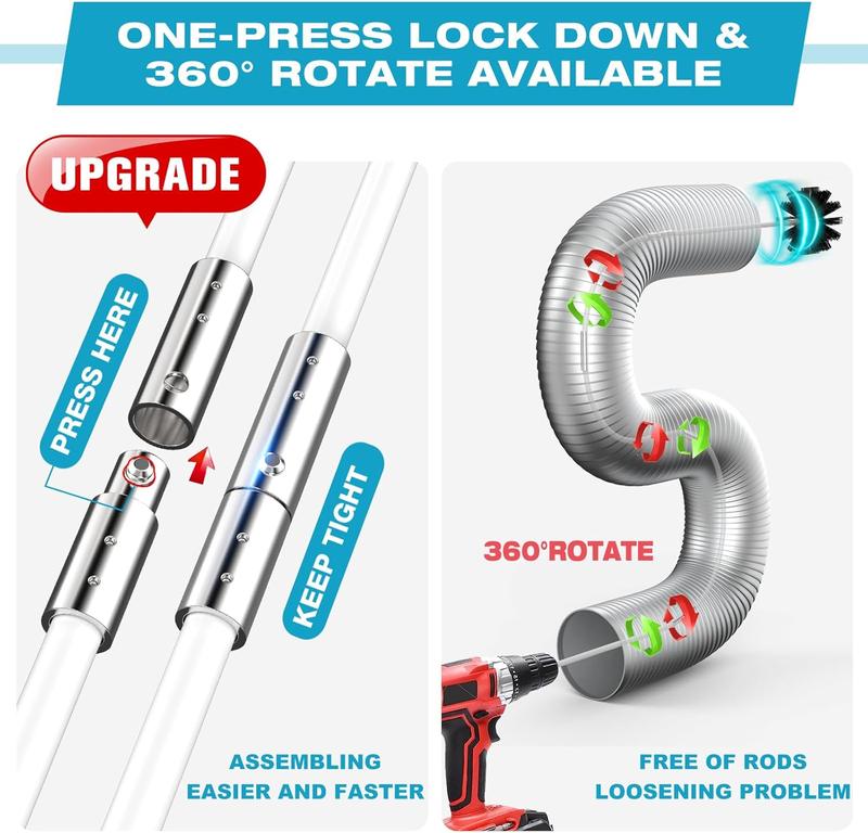 15 Feet Dryer Vent Cleaner Kit/Lint Remover/Upgraded Flexible Quick-Snap Brush with Drill Attachment/Fireplace Chimney Brushes for Easy to Clean/Cleaning Tool Use with or Without Power Drill