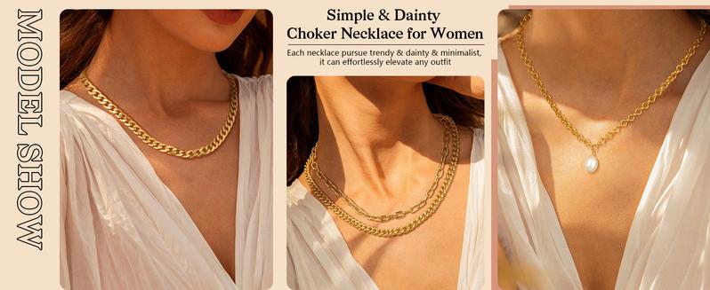 Tewiky Gold Necklace for Women Dainty Chunky Gold Chain Necklace Cuban Link Paperclip Chain Choker Toggle Clasp Pendent Necklace for Women Trendy Fashion Jewelry