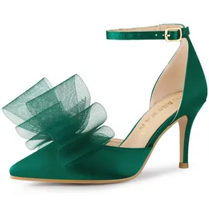 BLISSFUL STEP Bow Tie Ankle Strap Stiletto High Heels Pumps