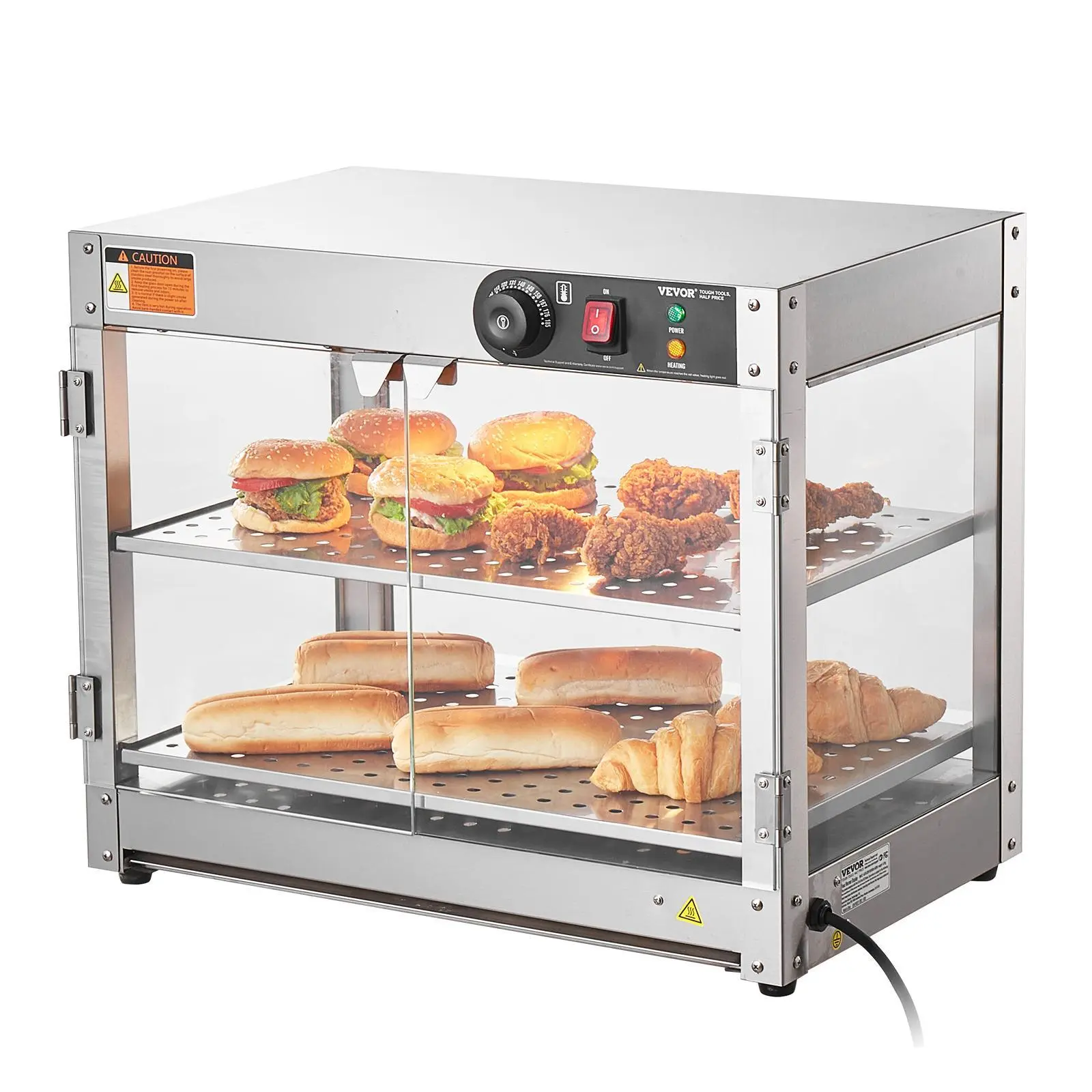【summerfinds】VEVOR 2-Tier Commercial Food Warmer Display, 800W Food Display Warmer with Light to Enhance Food Display, 86℉~185℉ Temperature Control, 58L Large Capacity for Hamburger, Pizza, Bread, Fried Chicken
