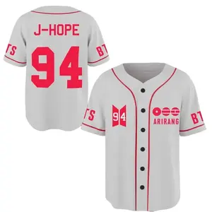 Full Print Bangtan Grey Baseball Jersey Jersey, Vintage JHOPE 94 Jersey Shirt for Men & Women, Baseball Jersey for Men and Women, Baseball Jersey Style