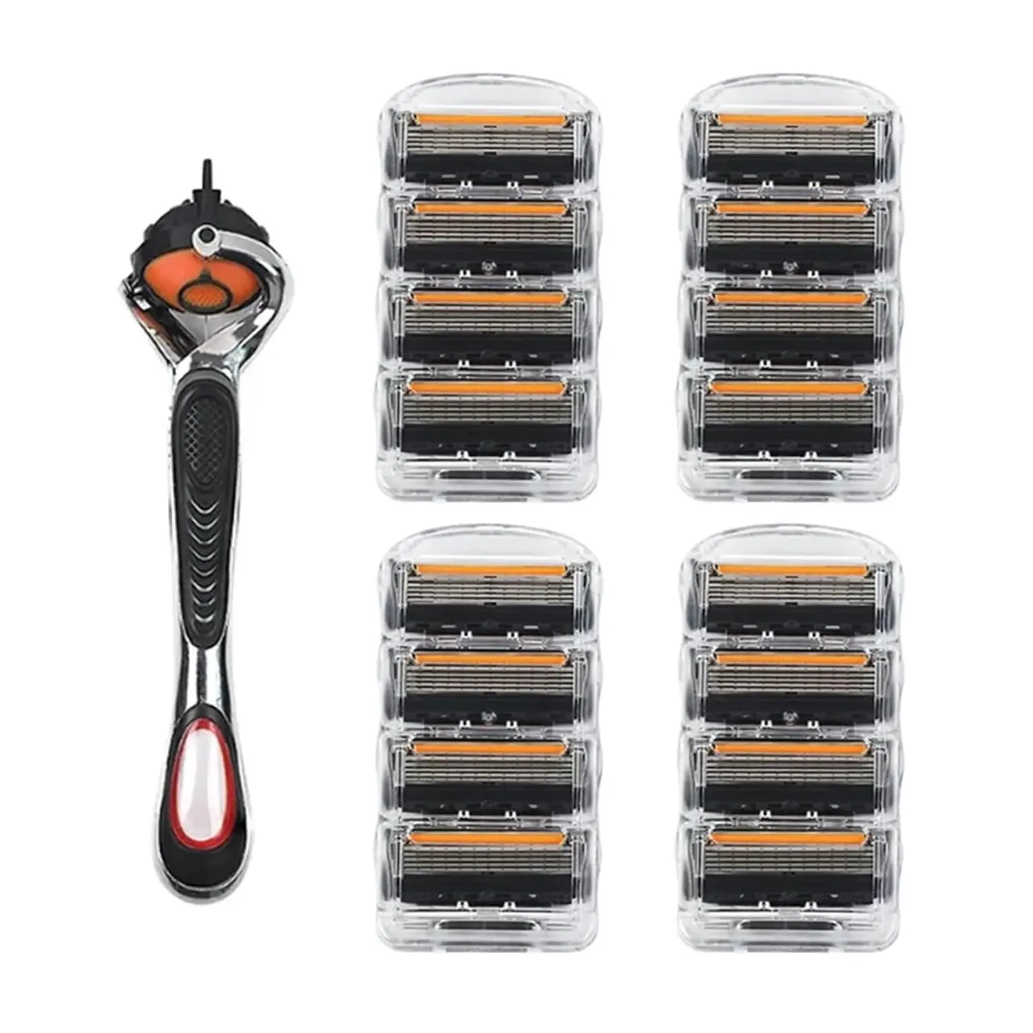 Men's Classic 5-Layer Smoothing Shaver Razor Blade Refill Pack - 1 Handle, 48 Refills, Facial Shave Grooming Kit for Ultra-Smooth Traditional Wet Shaves, Refillable Daily Use Razors
