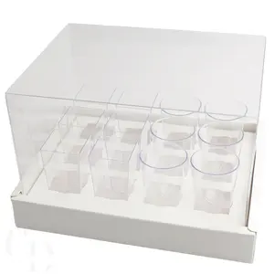 Dessert shooter square and round for 12 3oz cup transport boxes, Clear lid