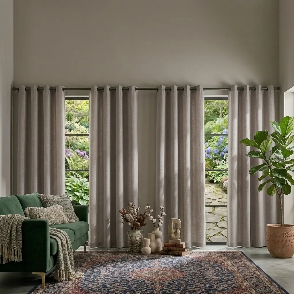 4-Panel Linen Polyester Blackout Darkening Grommet Curtains - Anti Draft, Thermal Insulated, Opaque, Stain Resistant, Waterproof, Easy Install, Wash-Free House Decor for Living Room, Classroom, Anti Draft Curtains