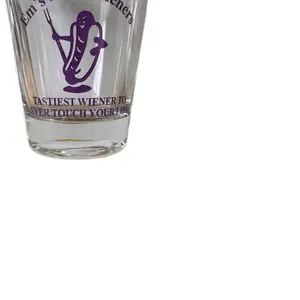 Shot glass funny hot dog Tastiest Wiener to ever touch your lips Em’s Pink Wieners hot dog cart