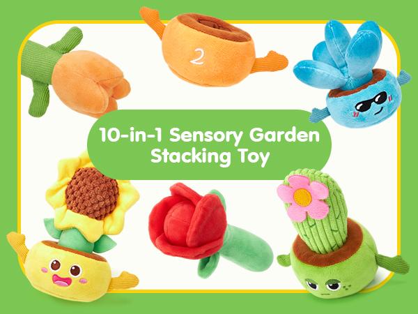 hahaland Plush Garden Stacking Toys with Color Matching Planting Play 10 in 1 Toddler Toys Fine Motor Sensory Emotional Development Montessori Toys for 1 Year Old Boy Girl Holiday Christmas Gift Toddler Flower Pot Toy Easter Gift Stuffers for Boys Girls