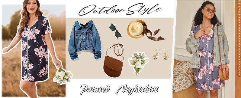 EKOUAER Women's Nightgown Button Down Nightshirt Short Sleeve Sleepshirt Soft V Neck Sleepwear Pajama Dress