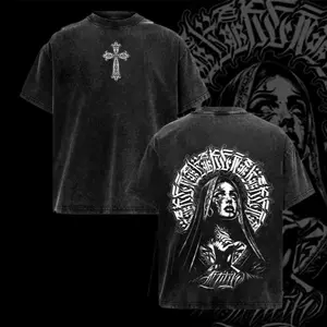 valentine shirts Praying Nun Vintage Washed Tee | Tattoo Art Inspired Streetwear | Glory Threads Faith & Grit Design | Gothic Cross Prayer Graphic Shirt | Urban Christian Aesthetic Tee Jesus Apparel