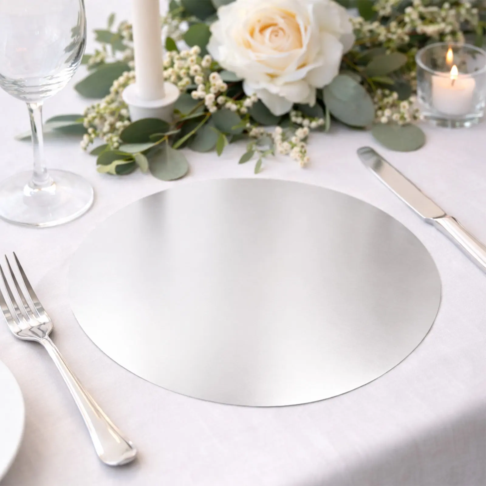 50-Pack Ready Disposable Silver Round Table Placemats - 13in 128 GSM Cardboard Charger Plates, 50 Mats for Events Tableware for Weddings, Parties, Elegant Home Dinners