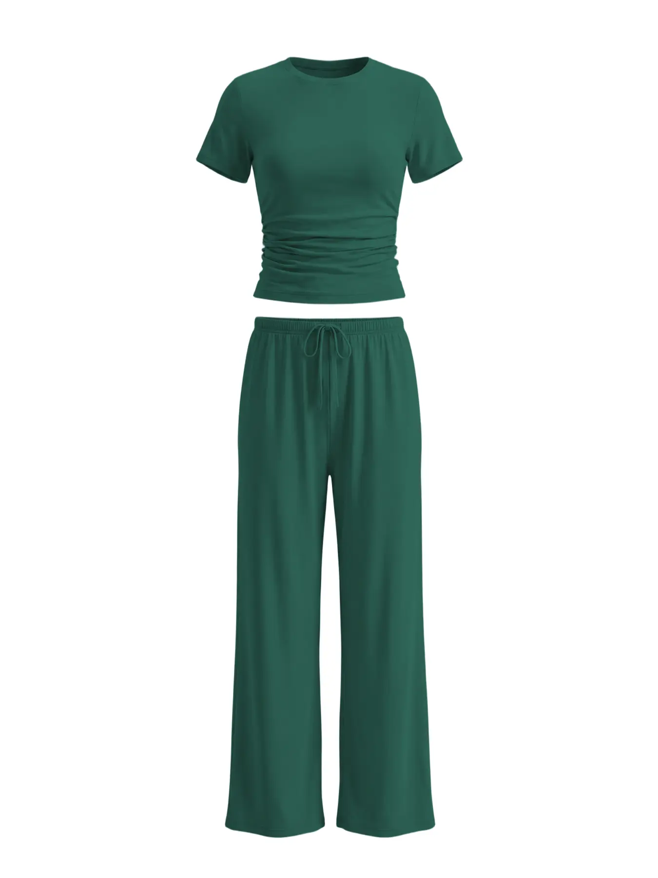 Women's 2-Piece Athleisure Tracksuit Set - Shortsleeve Round Neck T-Shirt, Wide Leg Sweatpants, Soft Stretchy Sportswear Sweatsuit Set for Casual Wear, Fitted, Women's Clothes, Matching Sets, Comfy Pants