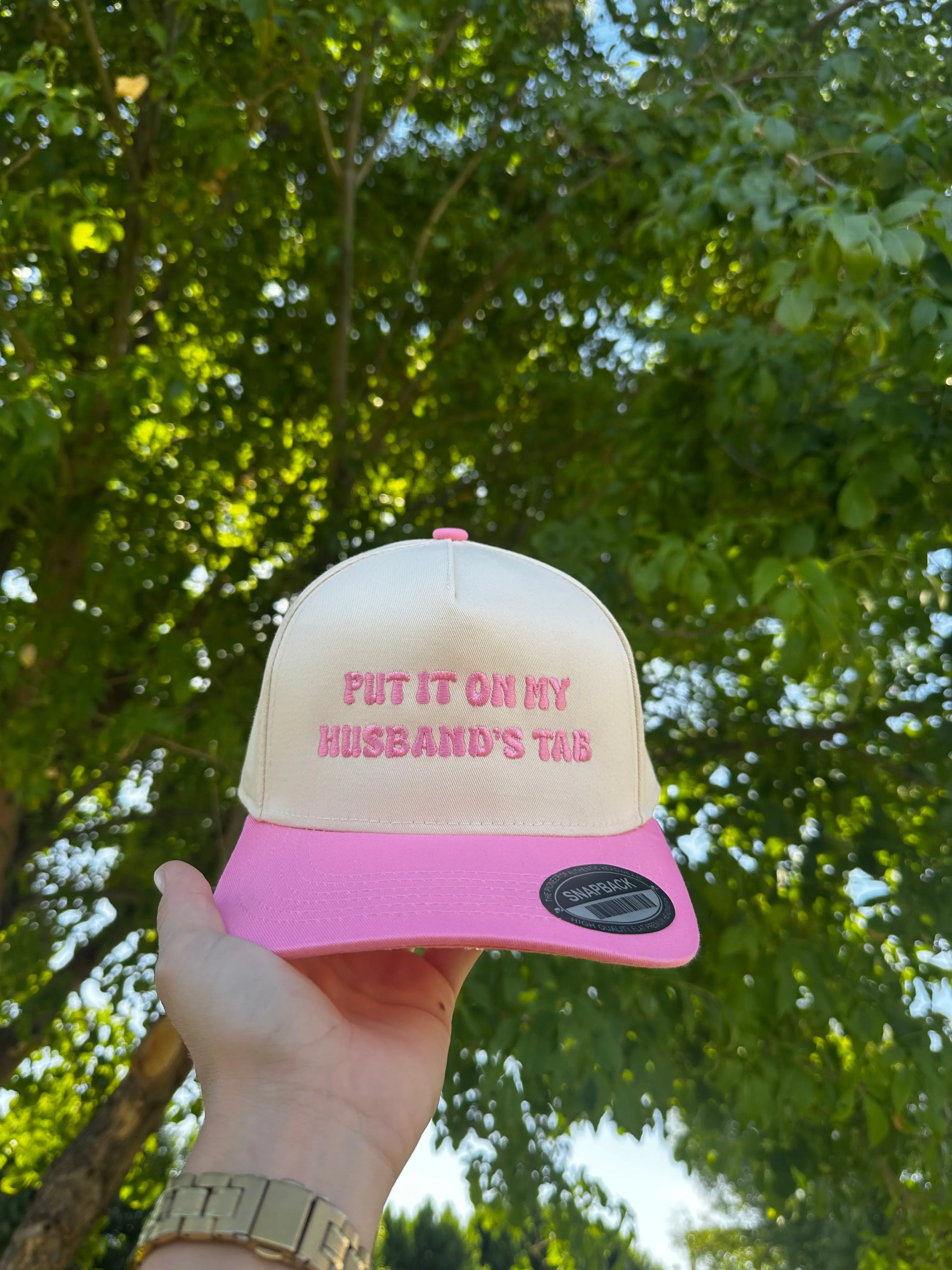 Put it on my husband’s tab embroidered trucker hat Put it on my husband’s tab embroidered trucker hat