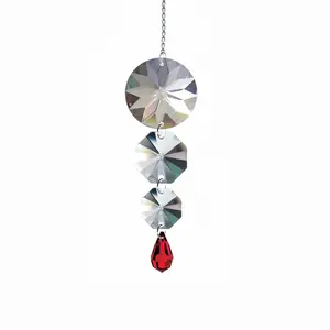 Hanging Waterfall Crystal Suncatcher – Clear & Red Teardrop