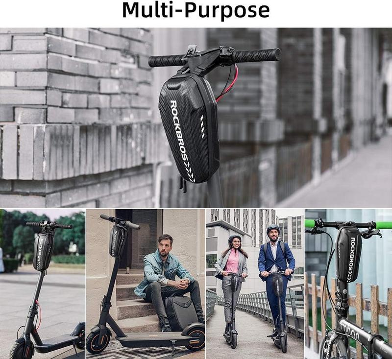 ROCKBROS Scooter Storage Bag, Water Resistant Front Hanging Bag for Xiaomi M365/M365 Pro/Segway ES/Folding Bike, 2L/3L Capacity, PU+EVA Fabric, Reflective Logo Design