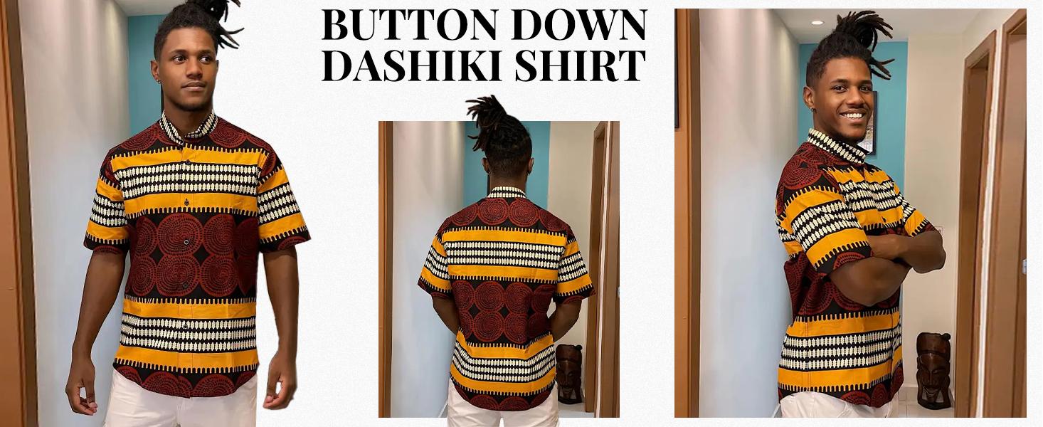 Runcati Mens Short Sleeve Shirts Button Down African Traditional Pattern Dashiki Shirt Casual Vintage Floral Hippie Tops