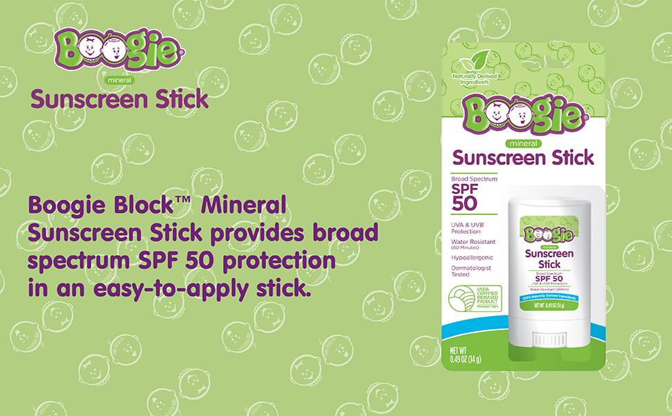 Boogie Mineral Sunscreen Stick for Babies – Zinc Oxide SPF 50, Naturally Derived, Water Resistant for Sensitive Skin