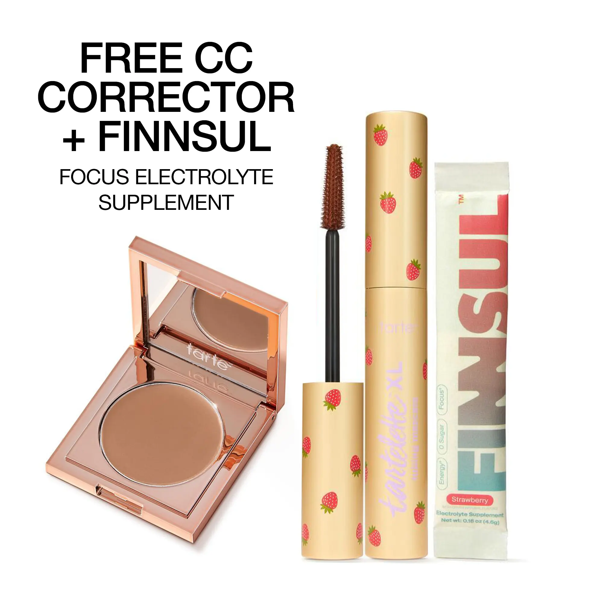 tarte x FINNSUL flutter & focus set + CC undereye - FREE tartelette XL tubing brown mascara & FINNSUL electrolyte supplement