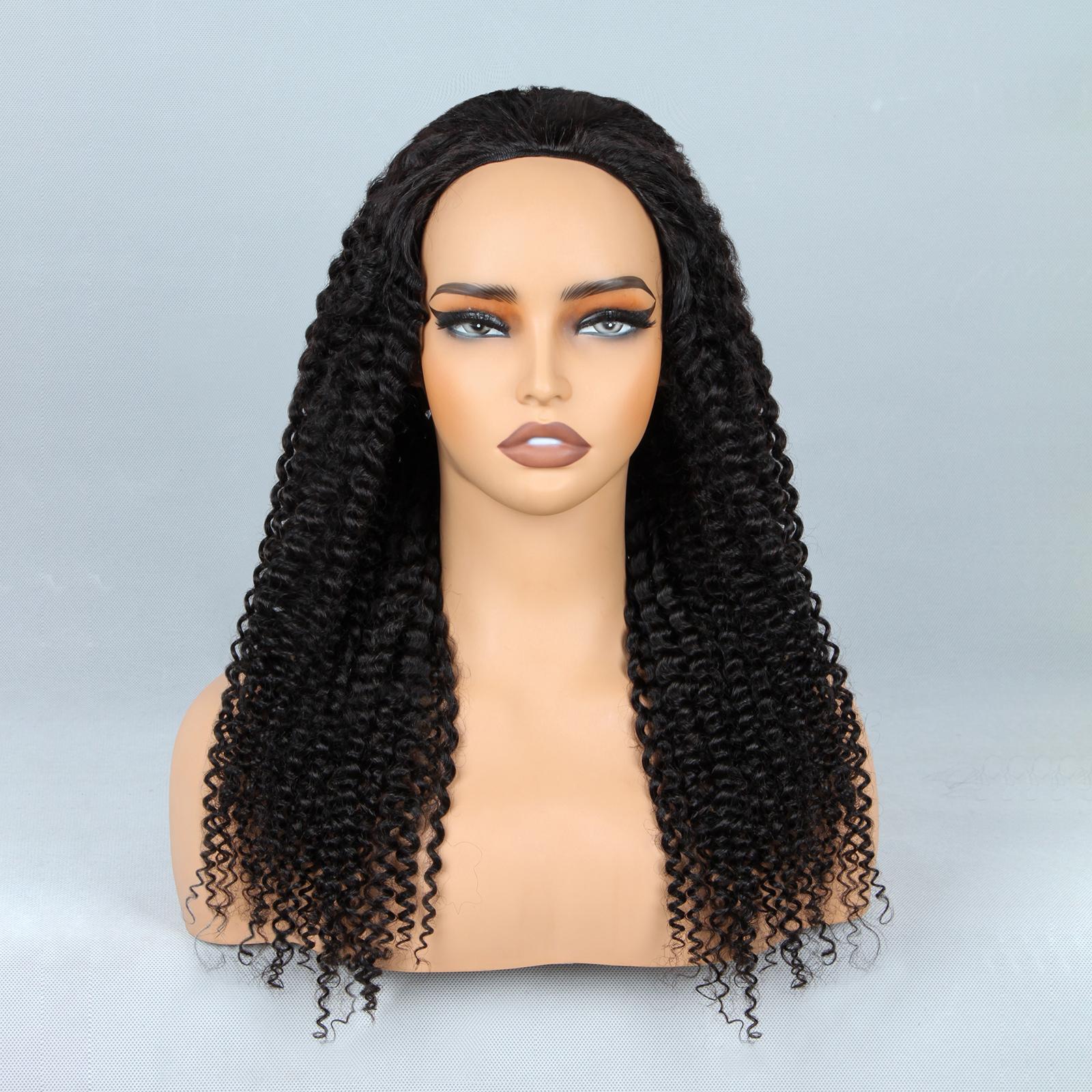 Kinky Curly Half Wig Human Hair 200% Density 3 In 1 Half Wig With Drawstring Seamless Clip Glueless Wear and Go Headband 100% Human Hair  Wig Beginner Friendly For Women valentines gifts for gf
