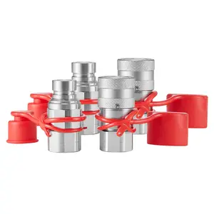 1/2" Flat Face Hydraulic Couplers - 1/2" NPT Skid Steer Quick Connect Couplers with 4 Dust Caps (ISO16028)