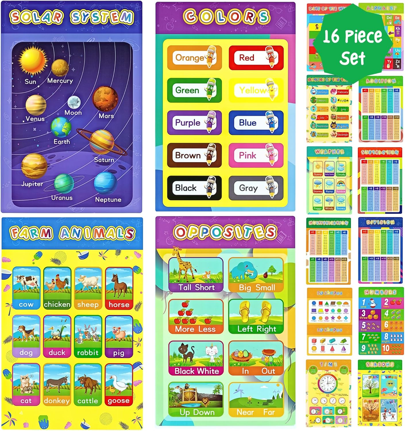 16 Educational Posters for kids 1-3 Laminated Learning ABC Chart Numbers Colors Shapes Days of The Week Preschool Kindergarten Classroom Decor Colorful 16 Educational Posters for kids 1-3 Laminated Learning ABC Chart Numbers Colors Shapes Days of The Week Preschool Kindergarten Classroom Decor Colorful