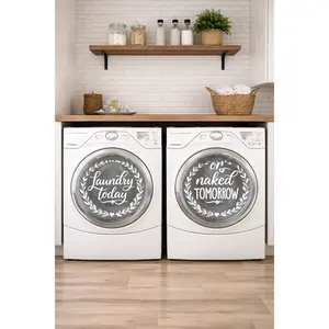 Laundry Room Washer Dryer Decals | “Laundry Today or Naked Tomorrow” Vinyl Washer Dryer Door Decal Set | Farmhouse Laundry Room Decor