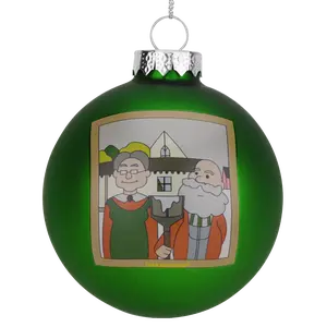 Tree Buddees American Xmas Painting Glass Christmas Ornament - 3" Parody American Gothic Santa & Mrs Claus Ornament