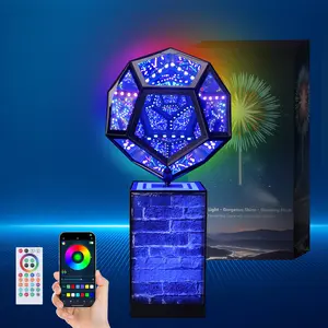 RGB Infinity Mirror Dodecahedron Lamp – Music Sync Gaming Room Light