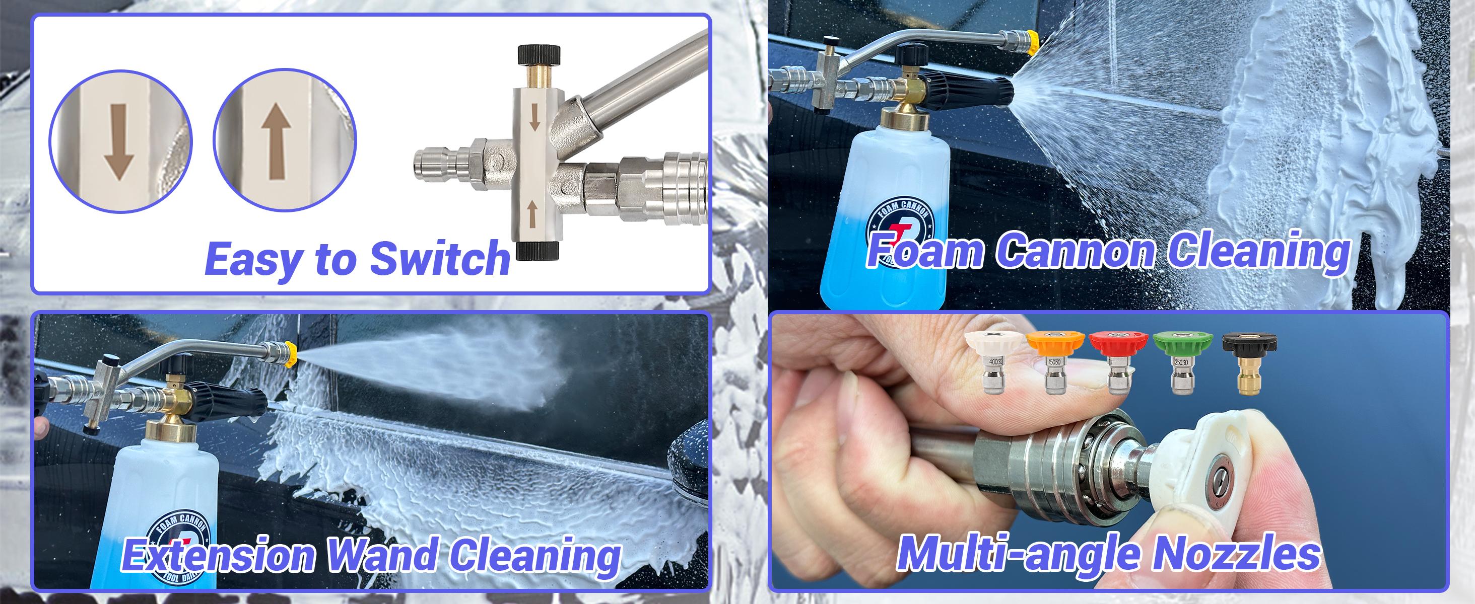 Tool Daily Foam Cannon for Pressure Washer with Double Tip Attachment, Dual Lance Wide Mouth Soap Cannon, 5 Power Washer Sprayer Nozzles, 1/4" Quick Connect, 3600 PSI, ChristmasGift