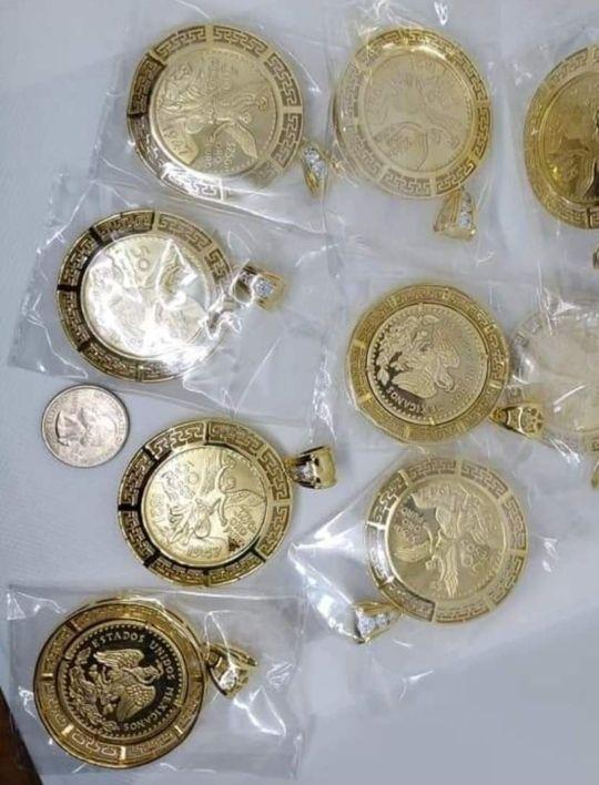 Centenario coin shaped fashion style with stones Pendant only no chain gold-plated PRICE FOR ONE big pendant