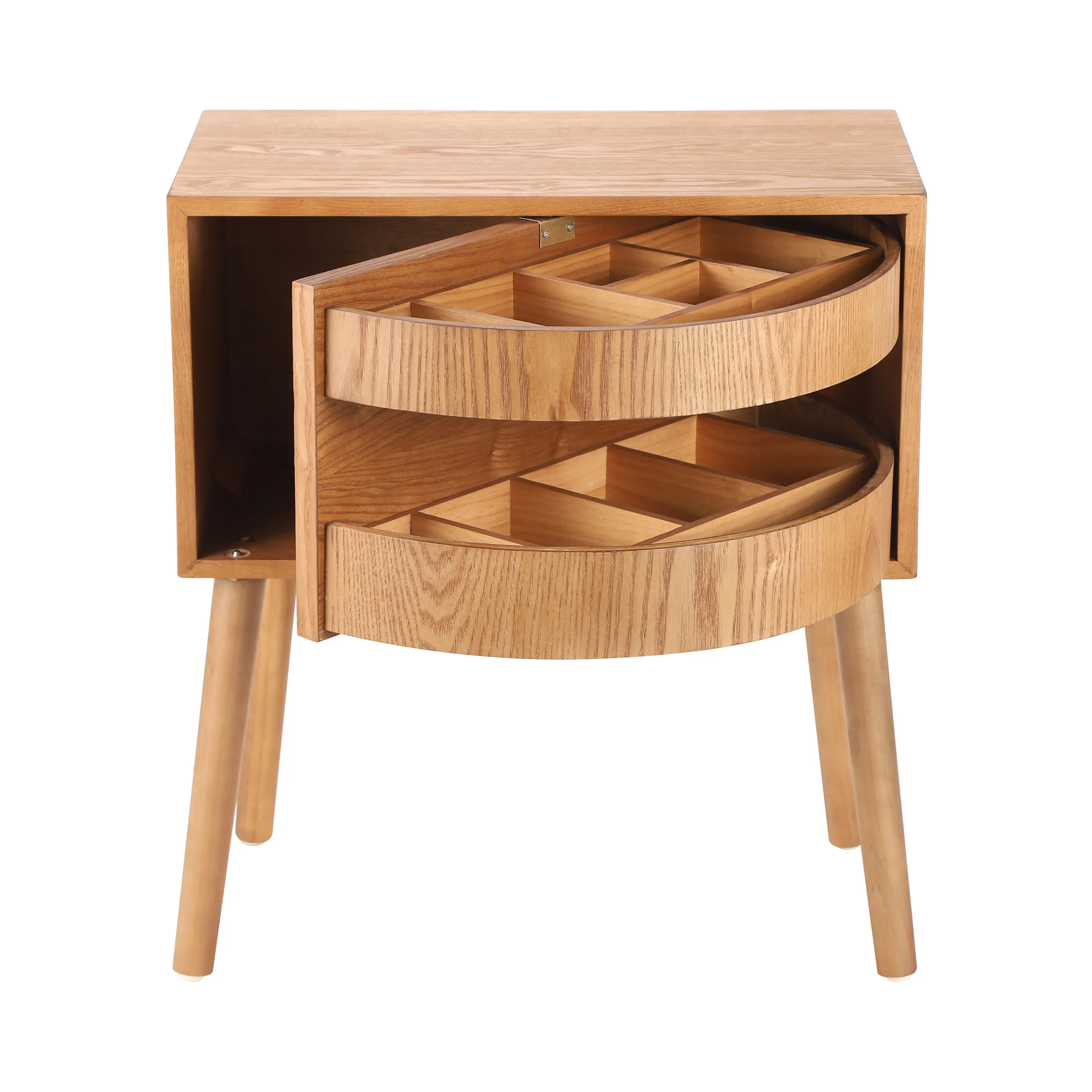 Rotating Hidden Compartment Nightstand with Rattan Panel, Mid Century ...